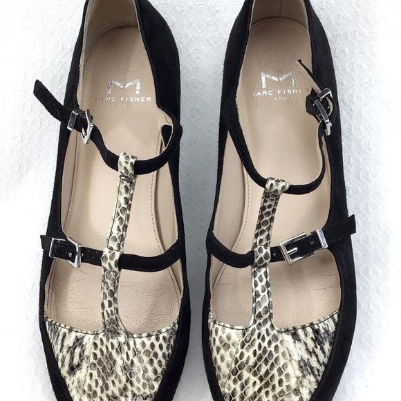 Marc Fisher Black Suede Snakeskin Flats - Picture 6 of 11